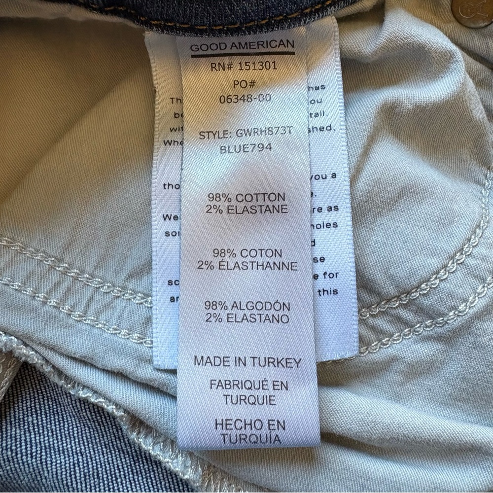 Good American High Rise Dark Wash Skinny Jeans Raw Hem size 18 - Picture 6 of 12